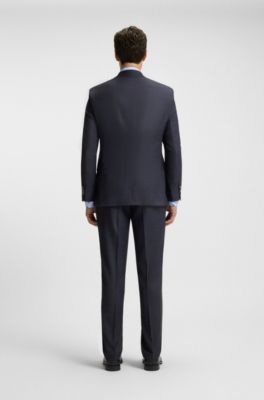 Traje regular fit con chaleco de lana virgen el&aacute;stica, Azul