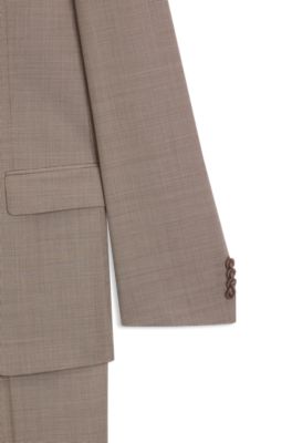 Micro-patterned two-piece slim-fit suit in virgin wool, Light Beige