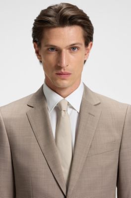 Traje slim fit de dos piezas en lana con microestampado, Beige claro