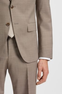 Traje slim fit de dos piezas en lana con microestampado, Beige claro