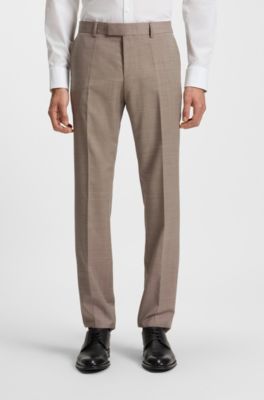 Micro-patterned two-piece slim-fit suit in virgin wool, Light Beige