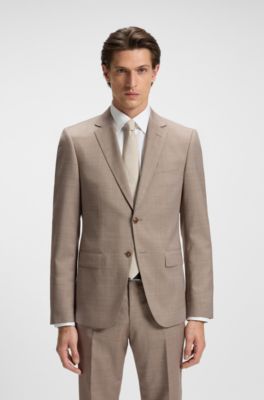 Traje slim fit de dos piezas en lana con microestampado, Beige claro