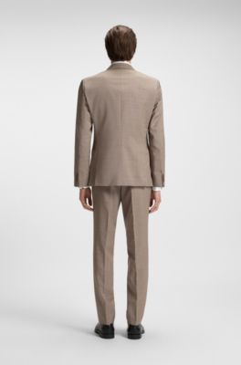 Traje slim fit de dos piezas en lana con microestampado, Beige claro