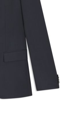Micro-patterned two-piece slim-fit suit in virgin wool, Dark Blue