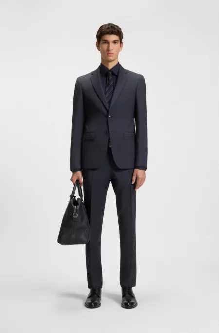 Micro-patterned two-piece slim-fit suit in virgin wool