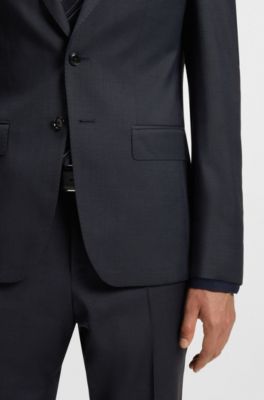 Micro-patterned two-piece slim-fit suit in virgin wool, Dark Blue