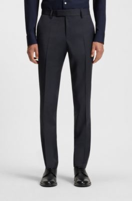 Micro-patterned two-piece slim-fit suit in virgin wool, Dark Blue