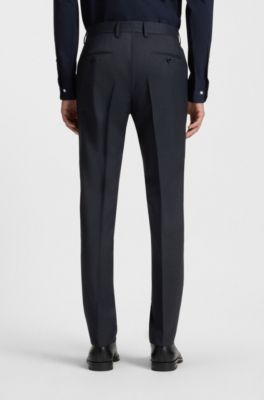 Micro-patterned two-piece slim-fit suit in virgin wool, Dark Blue
