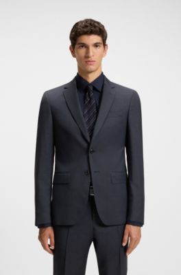 Traje slim fit de dos piezas en lana con microestampado, Azul oscuro