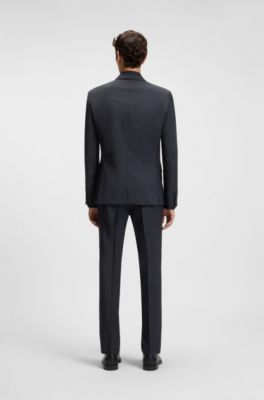 Traje slim fit de dos piezas en lana con microestampado, Azul oscuro