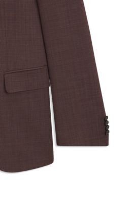 Micro-patterned two-piece slim-fit suit in virgin wool, Dark Red