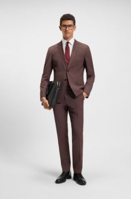 Micro-patterned two-piece slim-fit suit in virgin wool, Dark Red