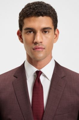 Micro-patterned two-piece slim-fit suit in virgin wool, Dark Red