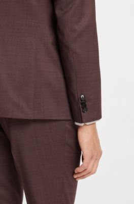 Micro-patterned two-piece slim-fit suit in virgin wool, Dark Red