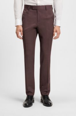 Micro-patterned two-piece slim-fit suit in virgin wool, Dark Red