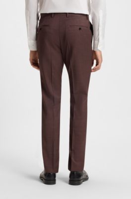 Micro-patterned two-piece slim-fit suit in virgin wool, Dark Red