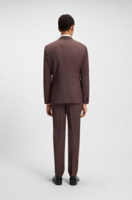 Micro-patterned two-piece slim-fit suit in virgin wool, Dark Red
