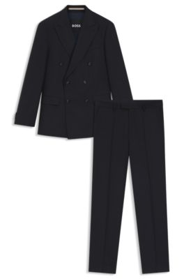 Two-piece slim-fit suit in pinstripe virgin wool, Dark Blue