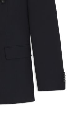 Traje slim fit de dos piezas en lana virgen con raya diplom&aacute;tica, Azul oscuro