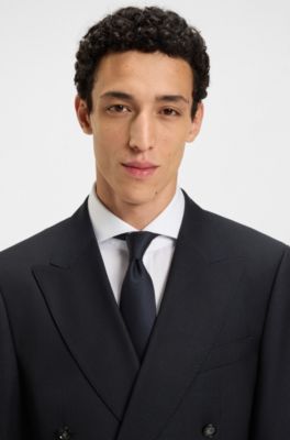 Traje slim fit de dos piezas en lana virgen con raya diplom&aacute;tica, Azul oscuro