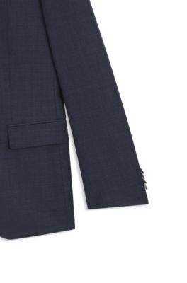 Three-piece slim-fit suit in patterned stretch wool, Dark Blue