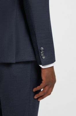 Traje slim fit con chaleco en lana el&aacute;stica con motivo, Azul oscuro