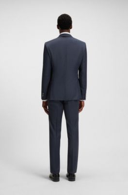 Costume Slim trois pi&egrave;ces en laine stretch &agrave; motif, Bleu fonc&eacute;