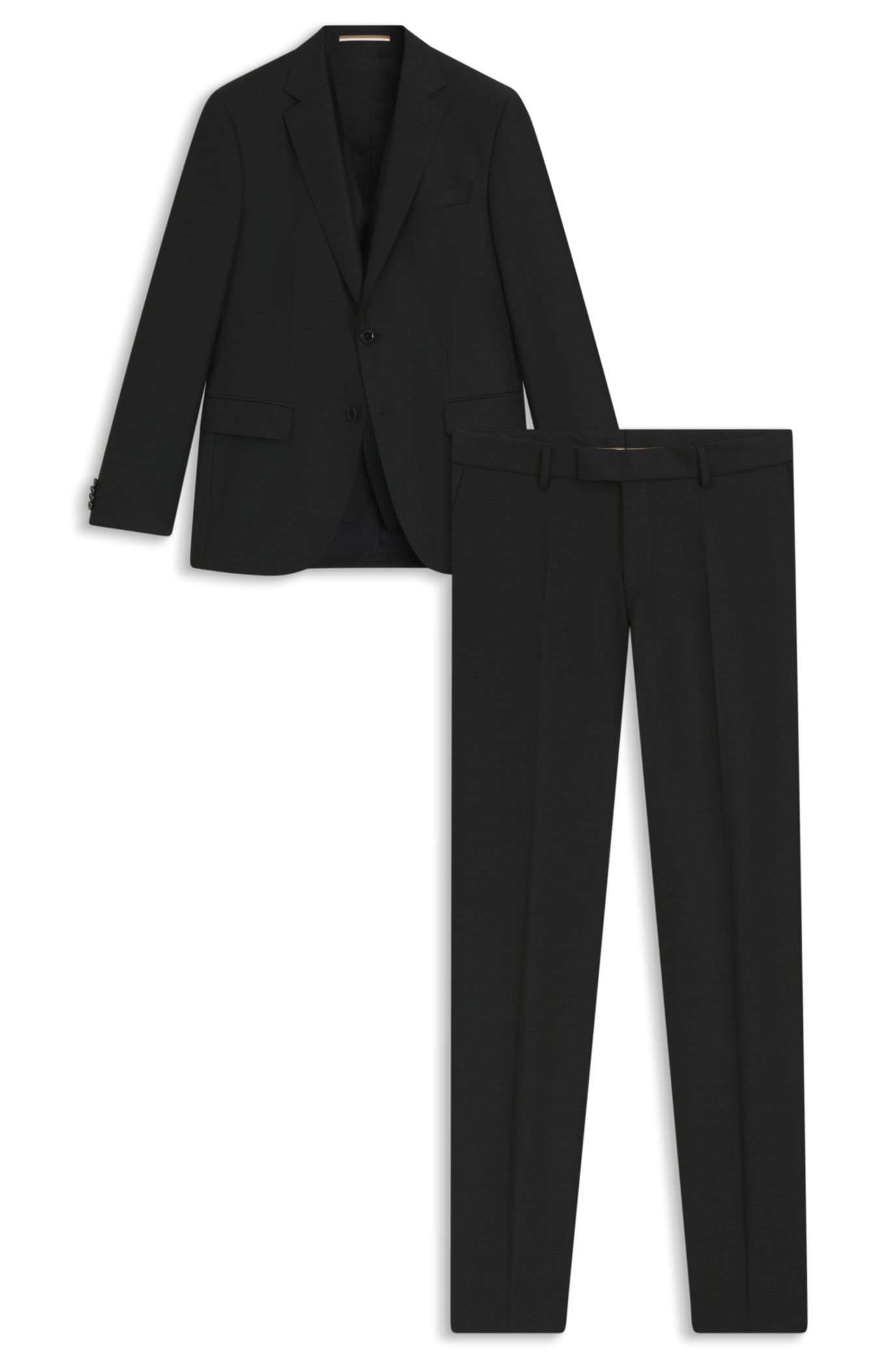 BOSS - Two-piece slim-fit suit in patterned virgin wool - Black