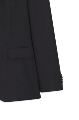 Traje slim fit con chaleco en lana virgen estampada, Azul oscuro