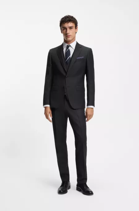 Two-piece slim-fit suit in patterned virgin wool