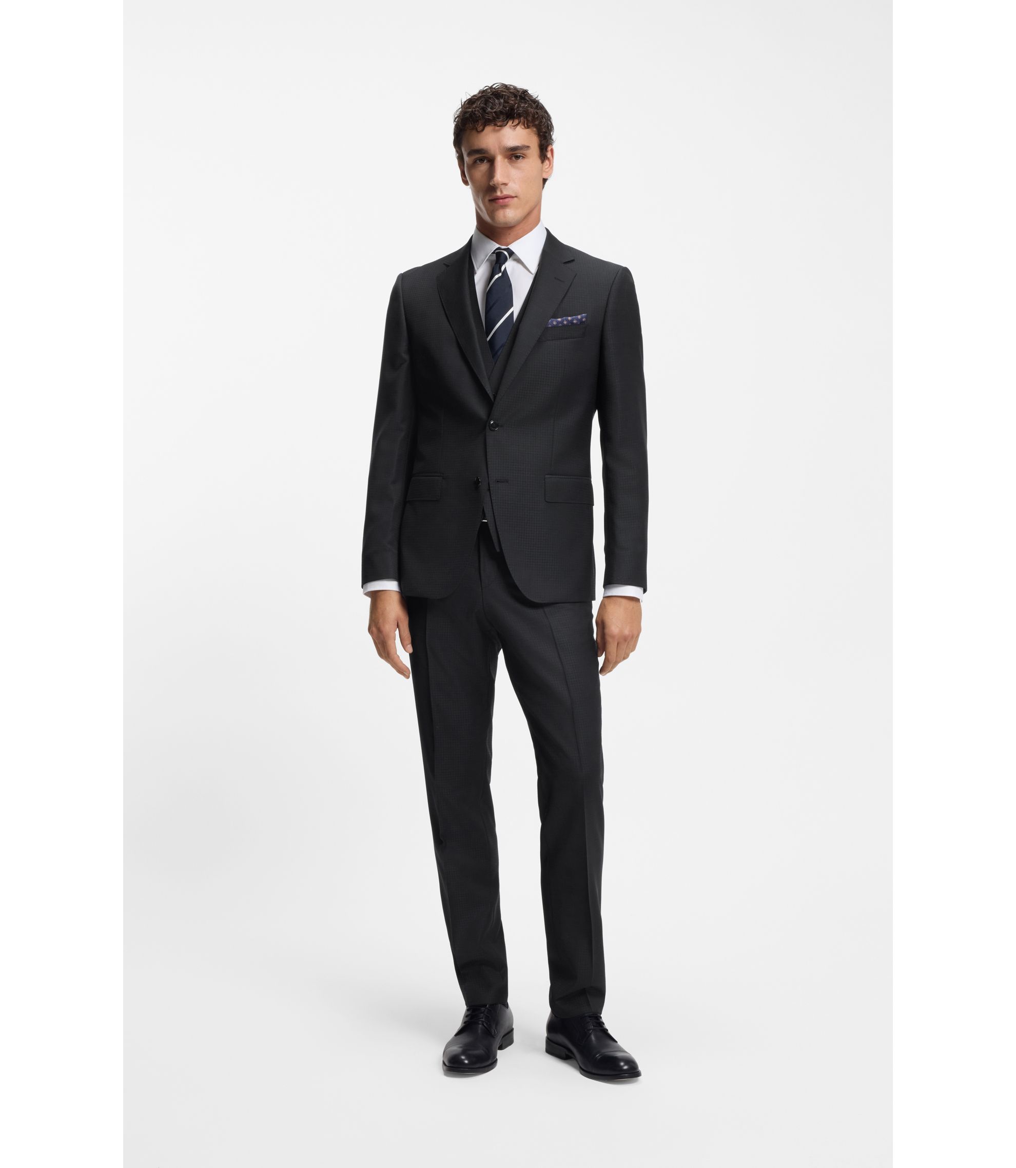 BOSS - Two-piece slim-fit suit in patterned virgin wool - Dark Blue