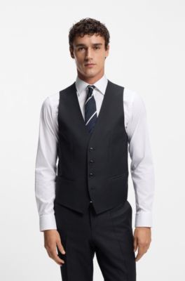 Two-piece slim-fit suit in patterned virgin wool, Dark Blue