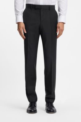 Three-piece slim-fit suit in patterned virgin wool, Dark Blue