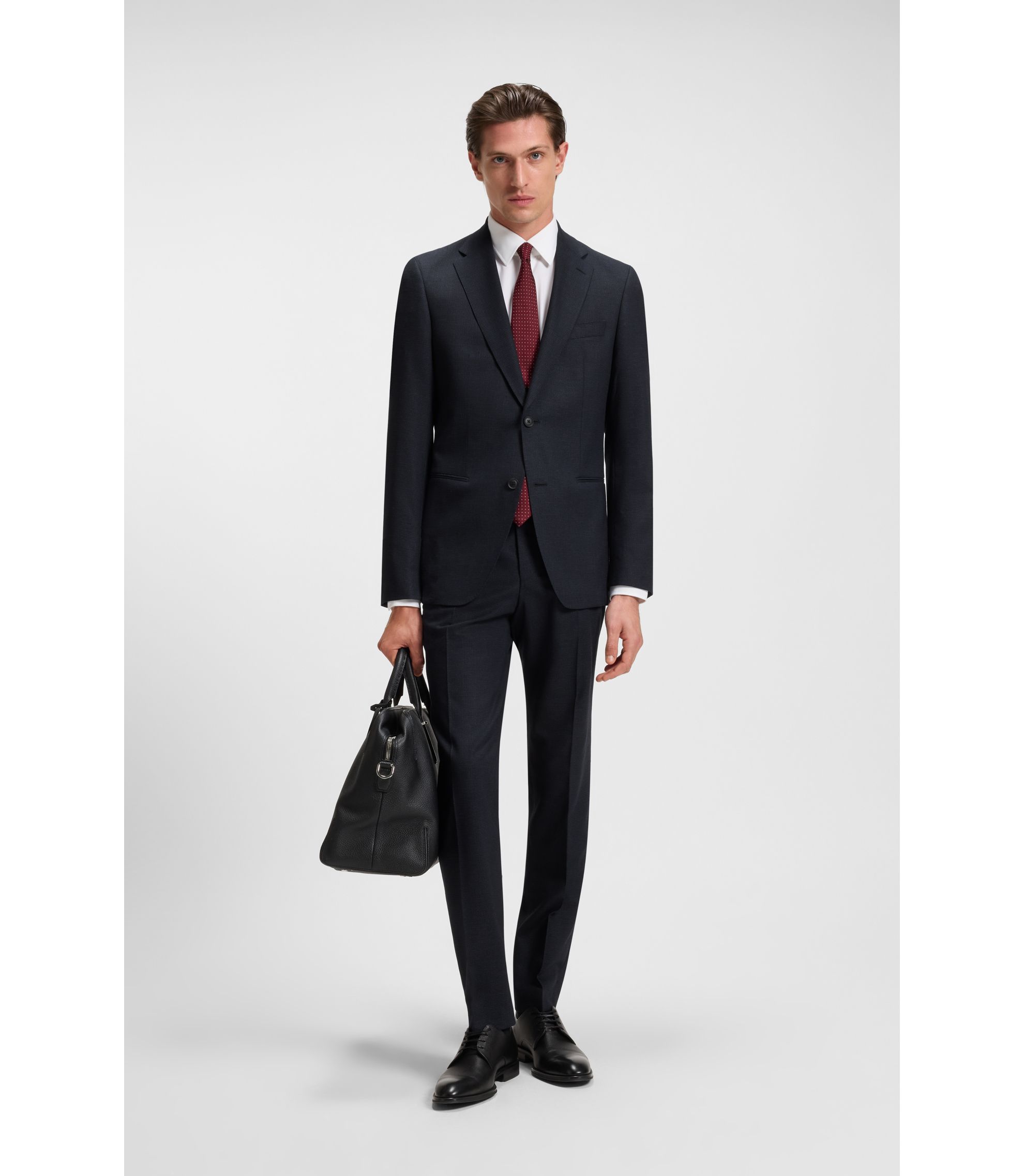 BOSS - Micro-patterned two-piece slim-fit suit in a wool blend