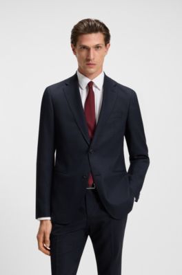 Micro-patterned two-piece slim-fit suit in a wool blend, Dark Blue