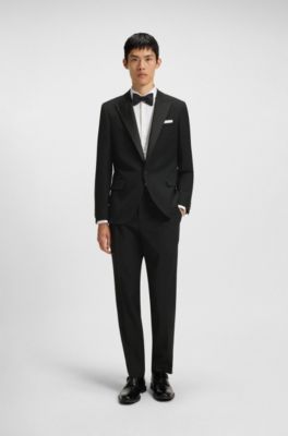 Slim-fit tuxedo trousers in stretch jacquard, Black