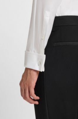 Slim-fit tuxedo trousers in stretch jacquard, Black