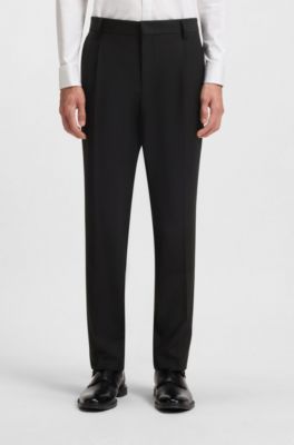 Slim-fit tuxedo trousers in stretch jacquard, Black