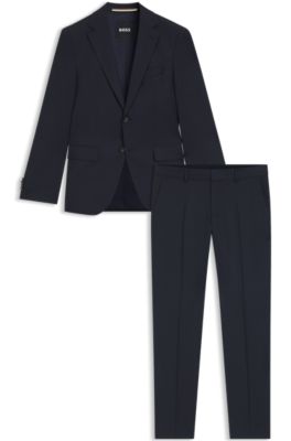 Micro-patterned two-piece regular-fit suit in virgin wool, Dark Blue