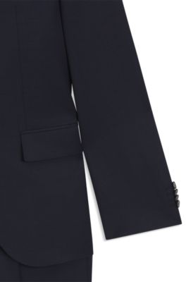 Costume deux pi&egrave;ces Regular en laine vierge &agrave; micro motif, Bleu fonc&eacute;