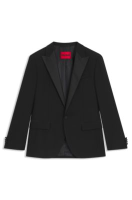 Slim-fit tuxedo jacket in stretch jacquard, Black