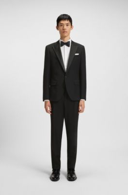 Slim-fit tuxedo jacket in stretch jacquard, Black