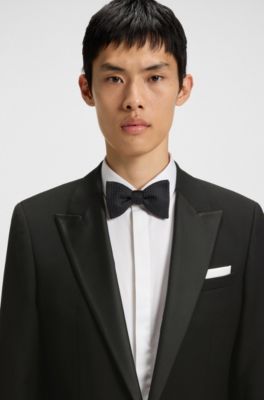 Slim-fit tuxedo jacket in stretch jacquard, Black