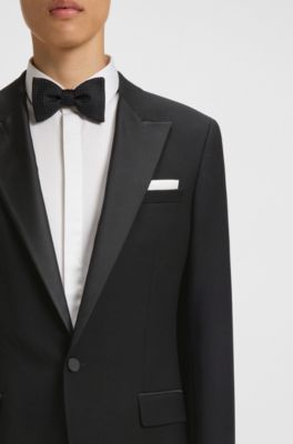 Slim-fit tuxedo jacket in stretch jacquard, Black