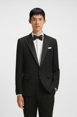 Slim-fit tuxedo jacket in stretch jacquard, Black