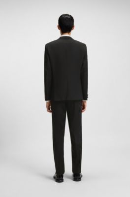Slim-fit tuxedo jacket in stretch jacquard, Black