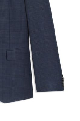 Two-piece slim-fit suit in checked virgin wool, Dark Blue