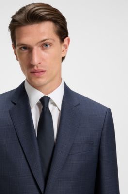 Costume Slim deux pi&egrave;ces en laine vierge &agrave; carreaux, Bleu fonc&eacute;
