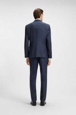 Two-piece slim-fit suit in checked virgin wool, Dark Blue