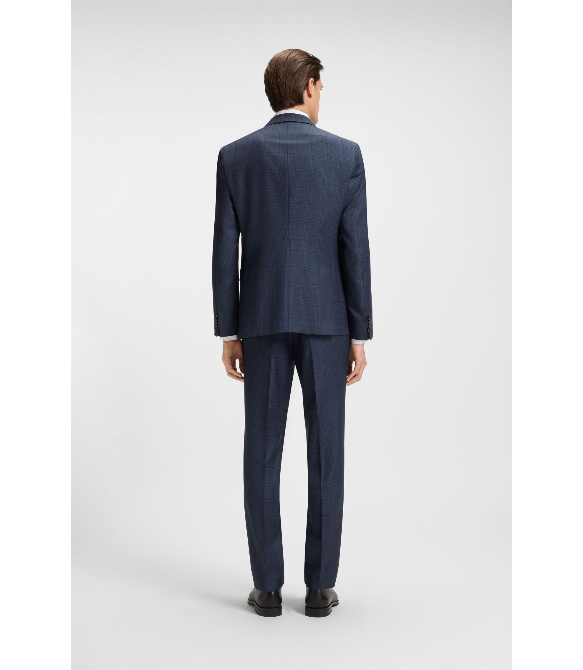 BOSS - Two-piece slim-fit suit in checked virgin wool - Dark Blue